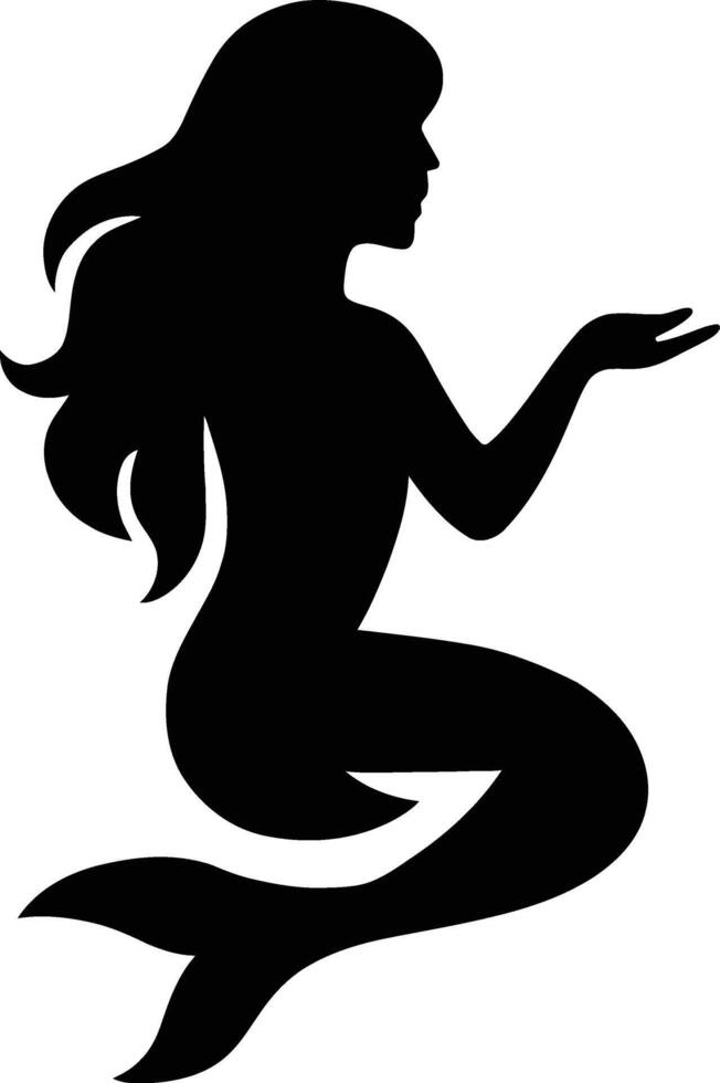 Sitting Mermaid Elegant Silhouette, Black Mermaid Silhouette Design. vector