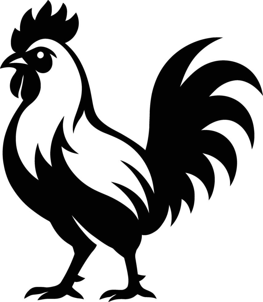 Bold black and white rooster silhouette design, Strong Black and White Rooster Silhouette for Graphics vector