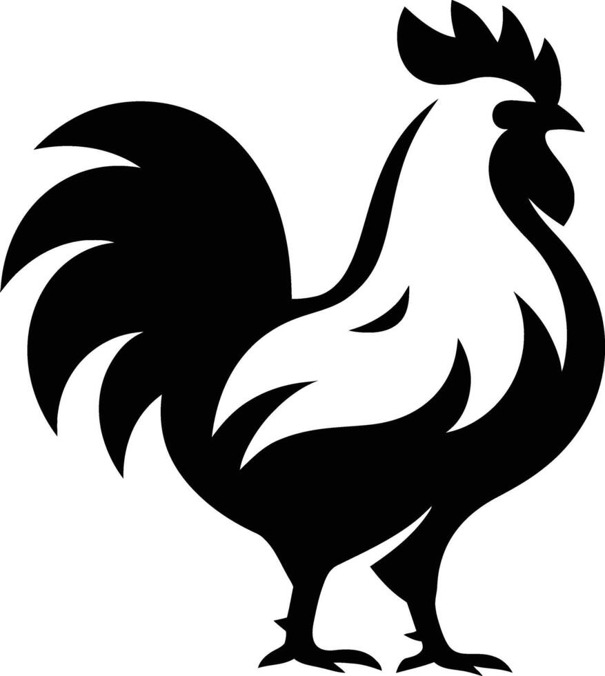 Elegant Black and White Rooster Silhouette Design, Stylish Black and White Rooster Design vector