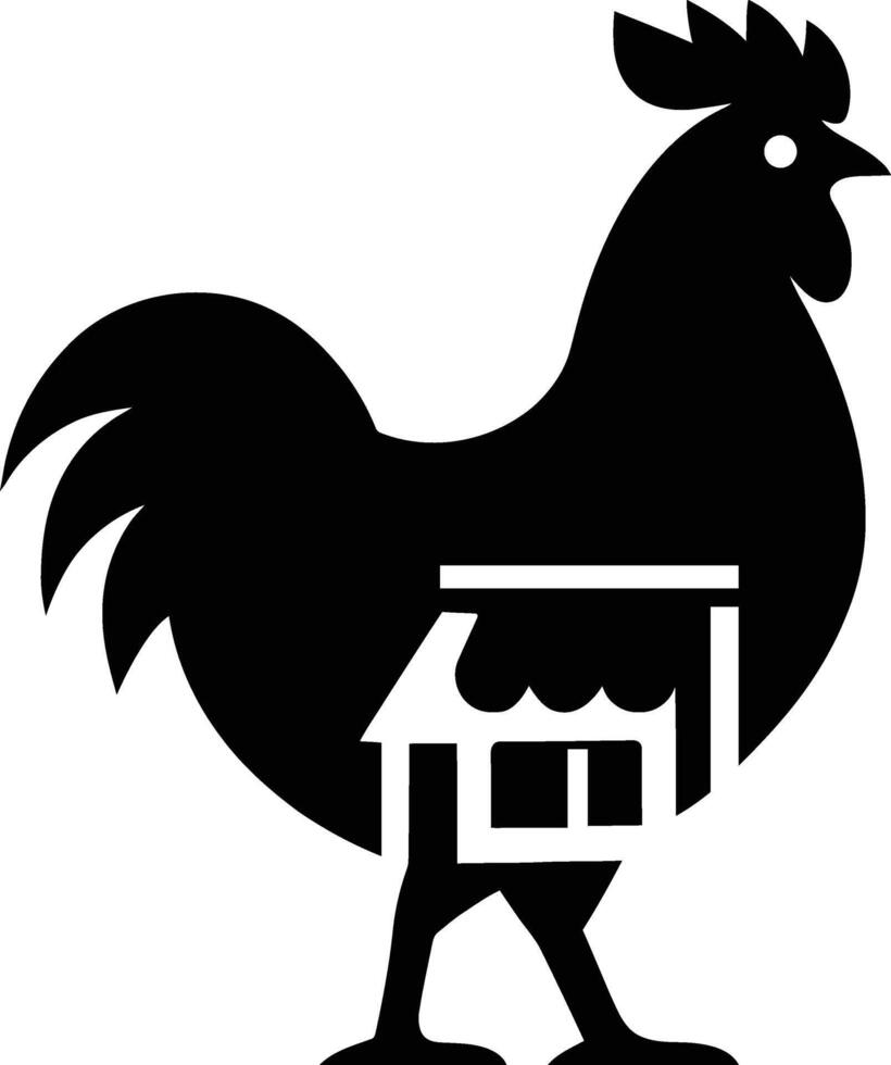 Rooster with a Shop - Farm Symbol, Rooster Farm Symbol Silhouette vector
