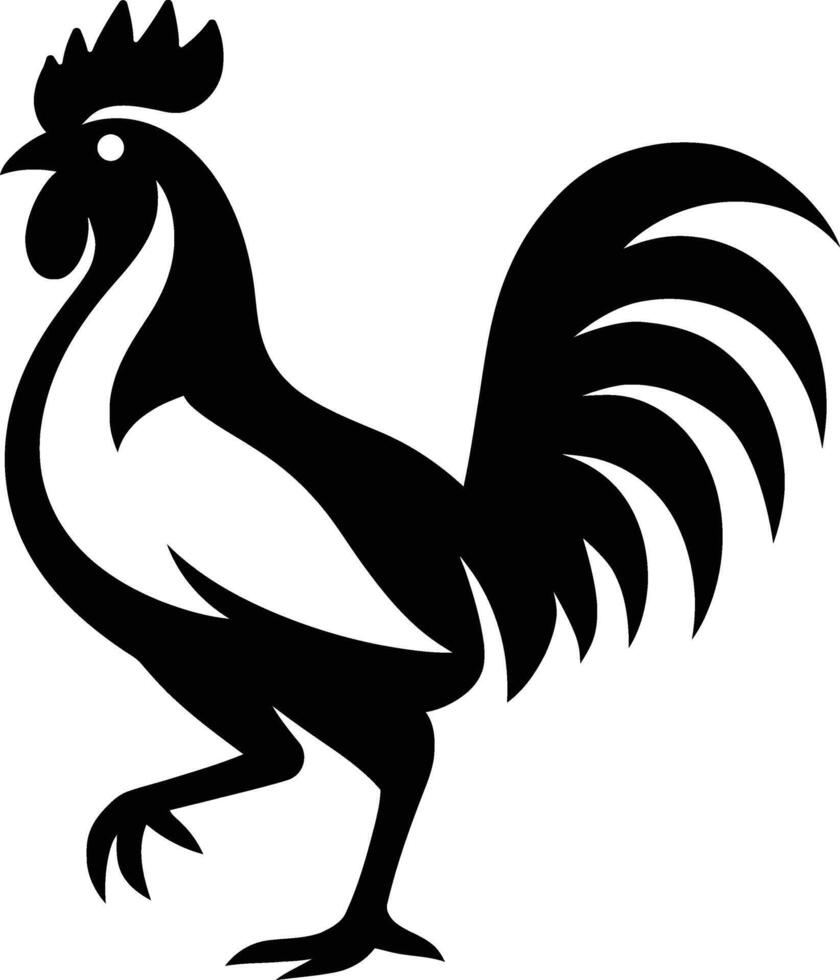 Simple Black Silhouette of a Rooster, Basic Black Rooster Silhouette Design vector