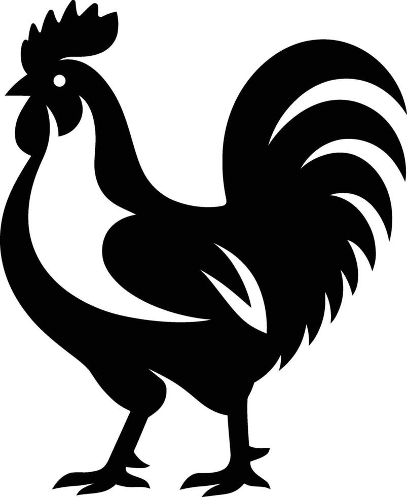 Striking Black and White Silhouette of a Rooster, Eye-Catching Black and White Rooster Silhouette vector