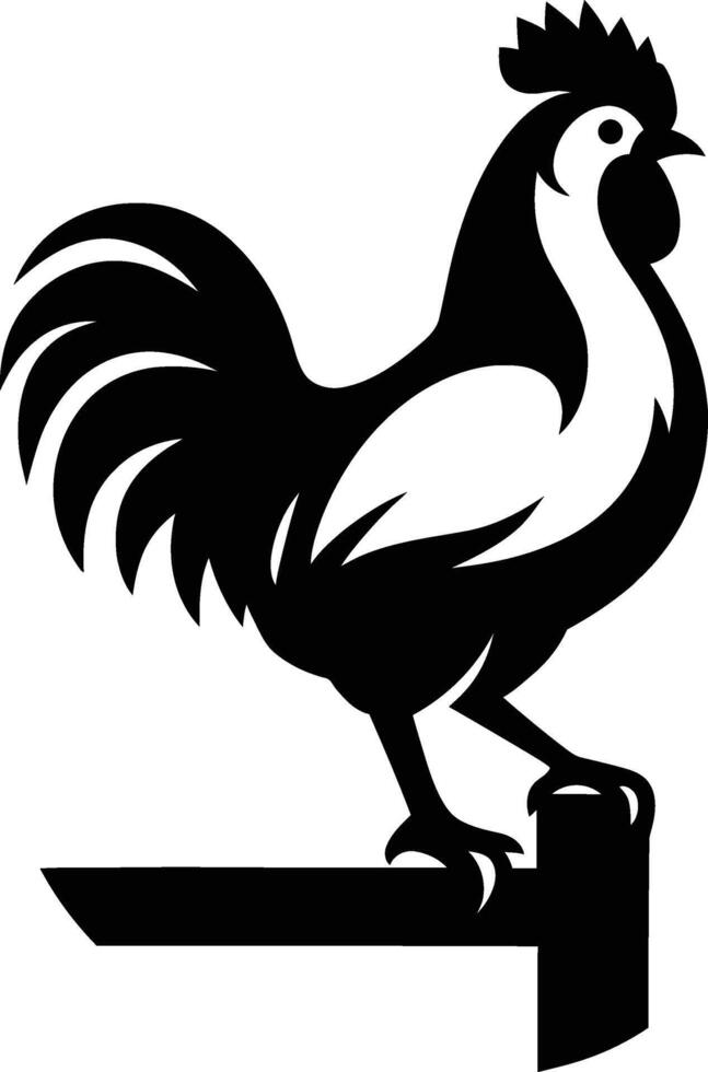 Rooster Perched on a Post - Black and White Illustration, Rooster on a Post Silhouette Design vector