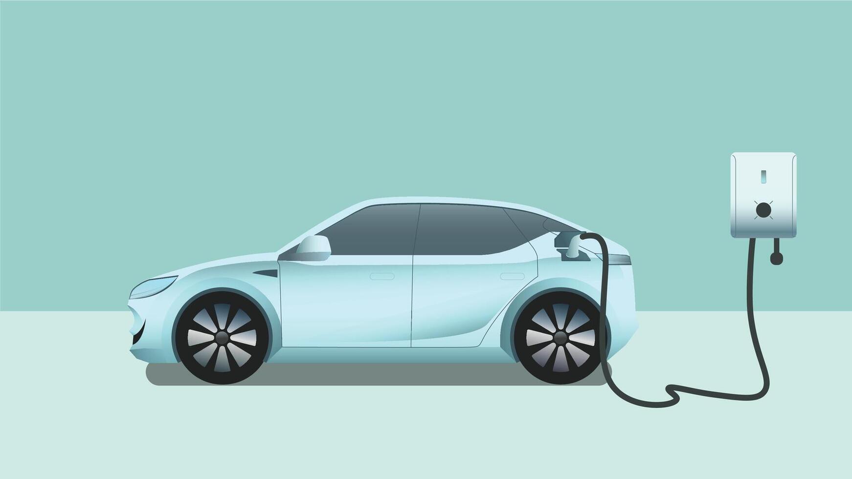EV car side view home charging station with chargeable battery illustration. vector