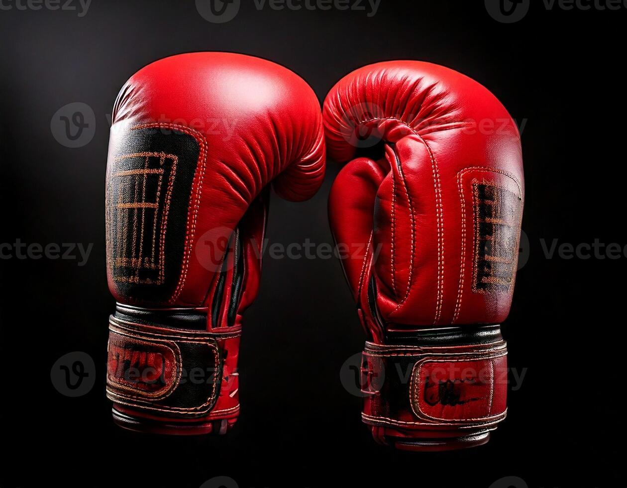 A professional boxing glove pair, red and black leather photo