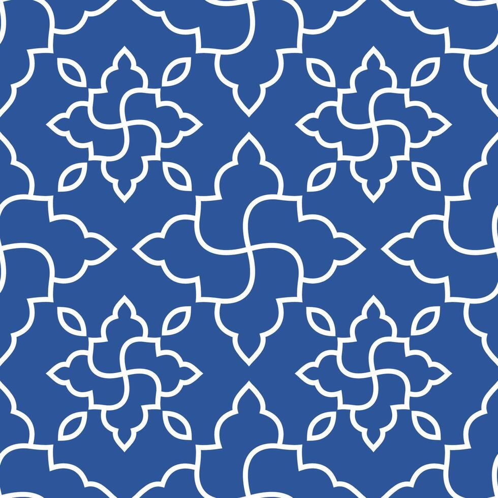 Modern seamless abstract floral pattern featuring flowing white lines over a classic blue backdrop. Ideal for luxury branding, packaging, and stylish backgrounds. vector