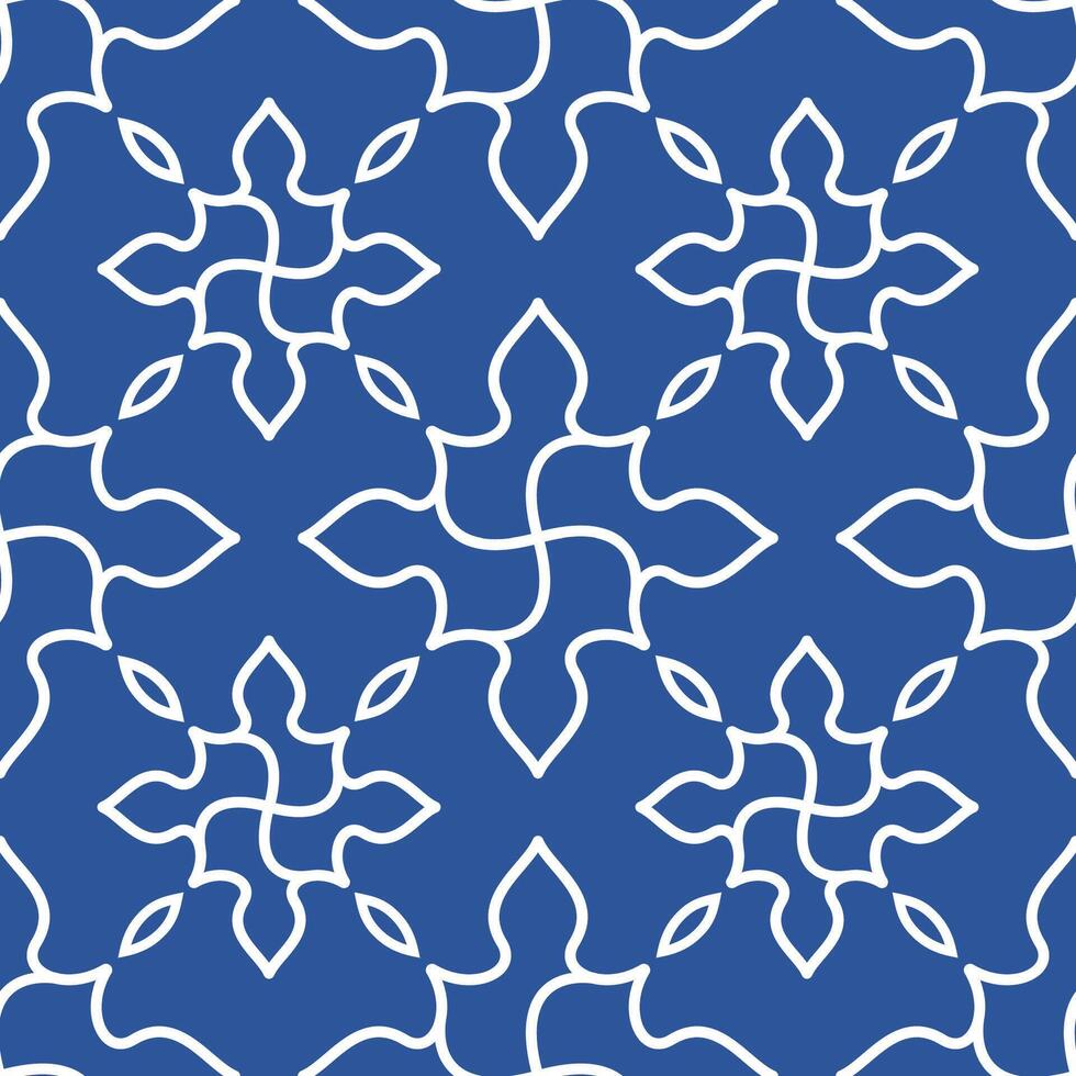 Seamless floral line art pattern with elegant white curves on a deep blue background. Perfect for fabric prints, wallpapers, and creative graphic projects. vector