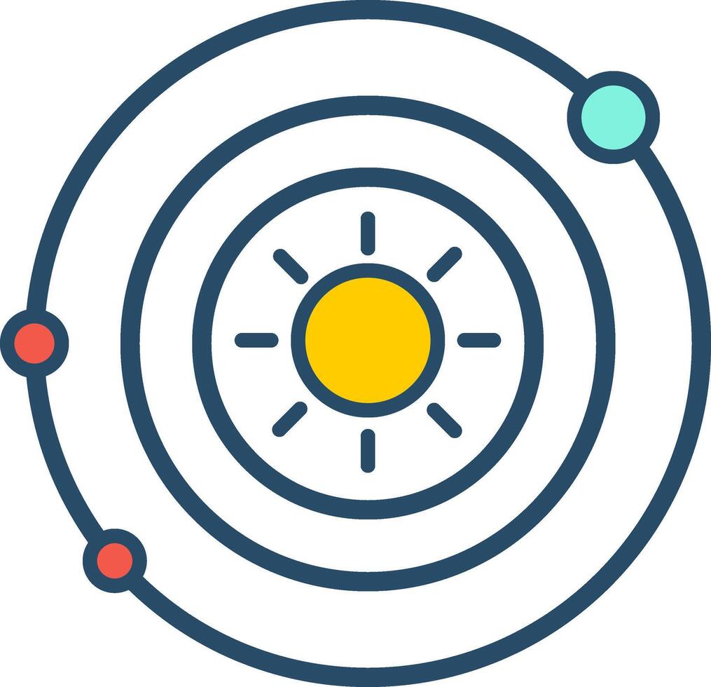 Colorful illustration of the solar system showing the sun at the center and planets on orbital paths, ideal for space or science concepts. vector
