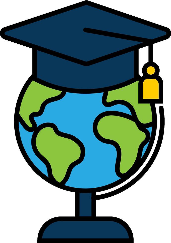Colorful illustration of a world globe wearing a graduation cap, symbolizing international education, learning, and academic success worldwide. vector