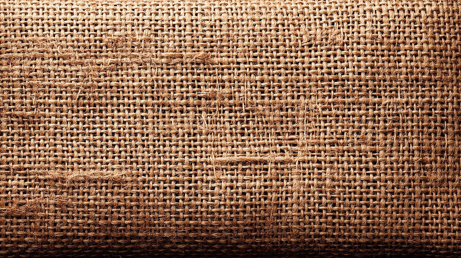 Close-up of textured burlap fabric, showcasing its natural fibers and earthy tones. photo