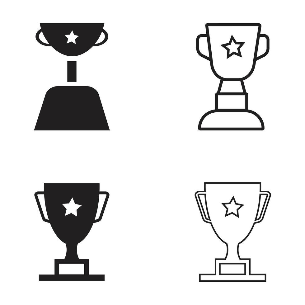 Flat and outline trophy icons set, illustration for awards and achievements vector