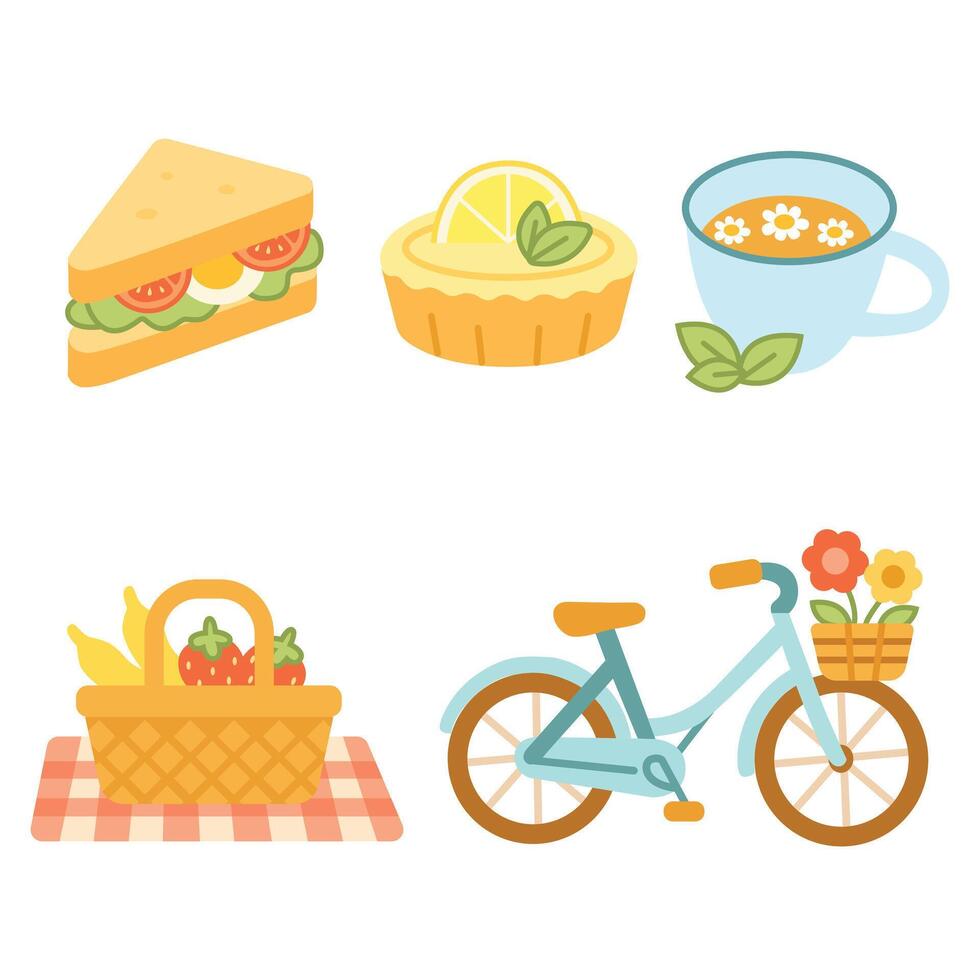Spring picnic collection - Colorful illustration vector