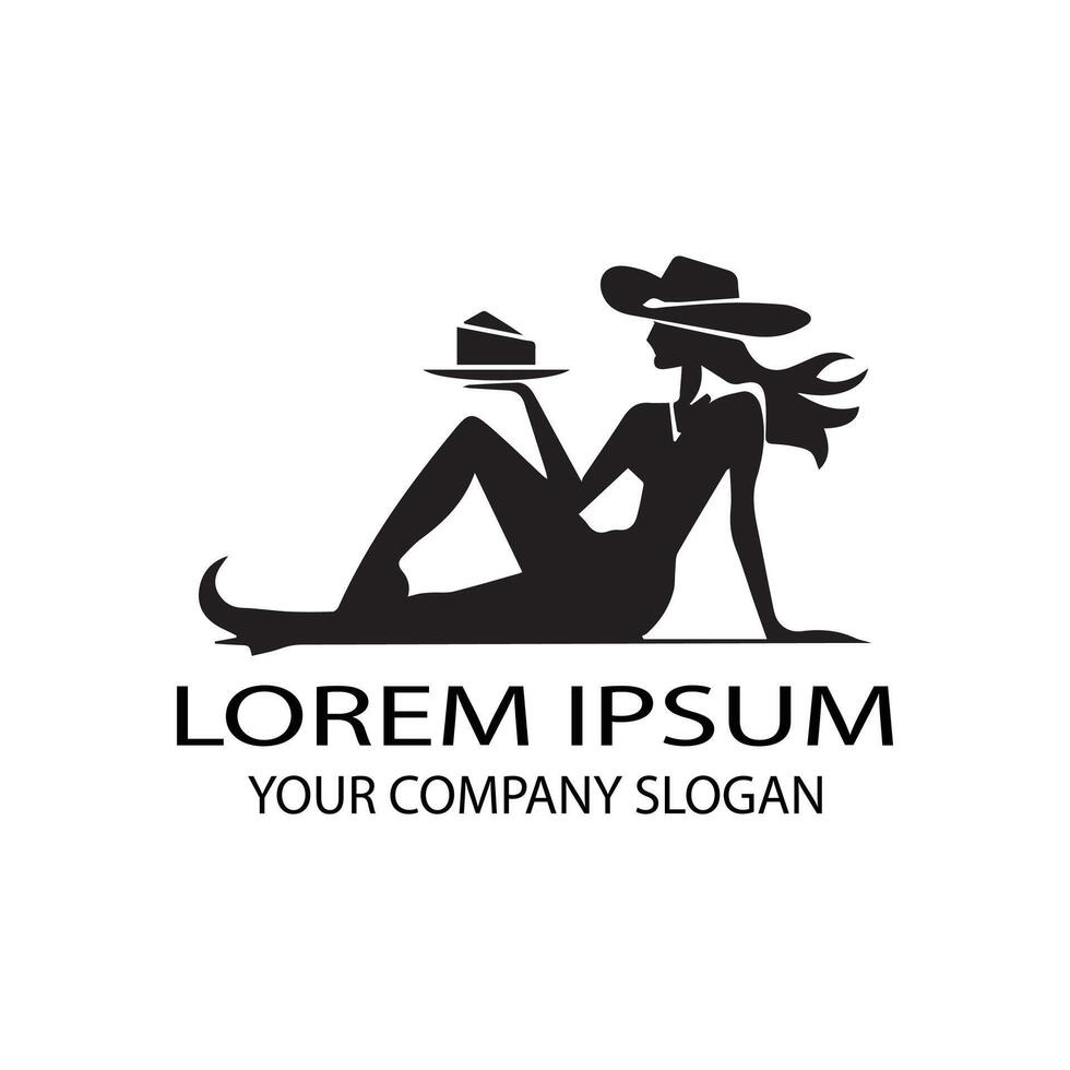 Elegant Woman with Hat Holding Cake Logo Design for Bakery or Cafe Branding vector