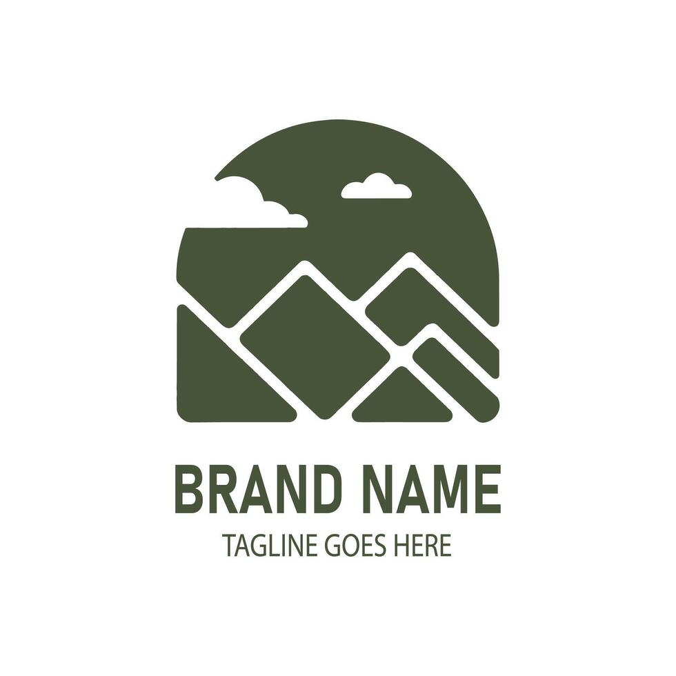 Minimal Mountain Landscape Logo Design with Clouds and Geometric Style vector