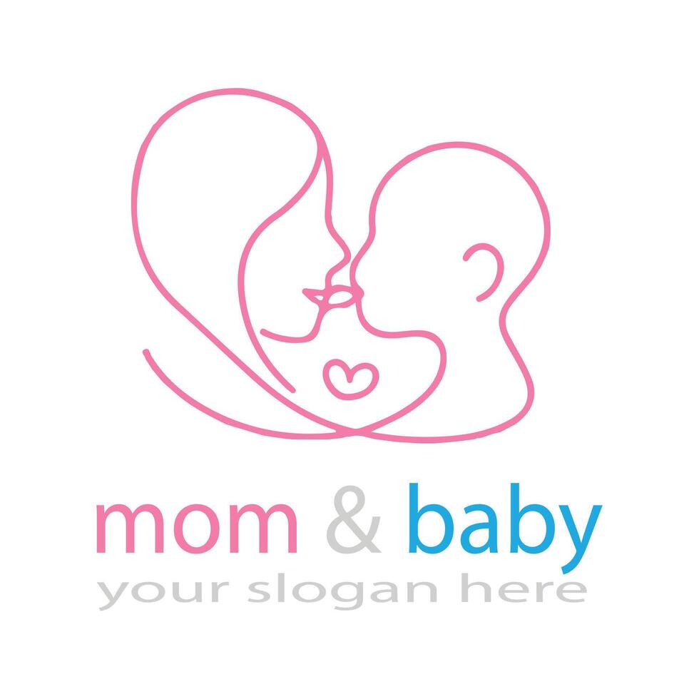 Modern Mom and Baby Line Art Logo Design vector