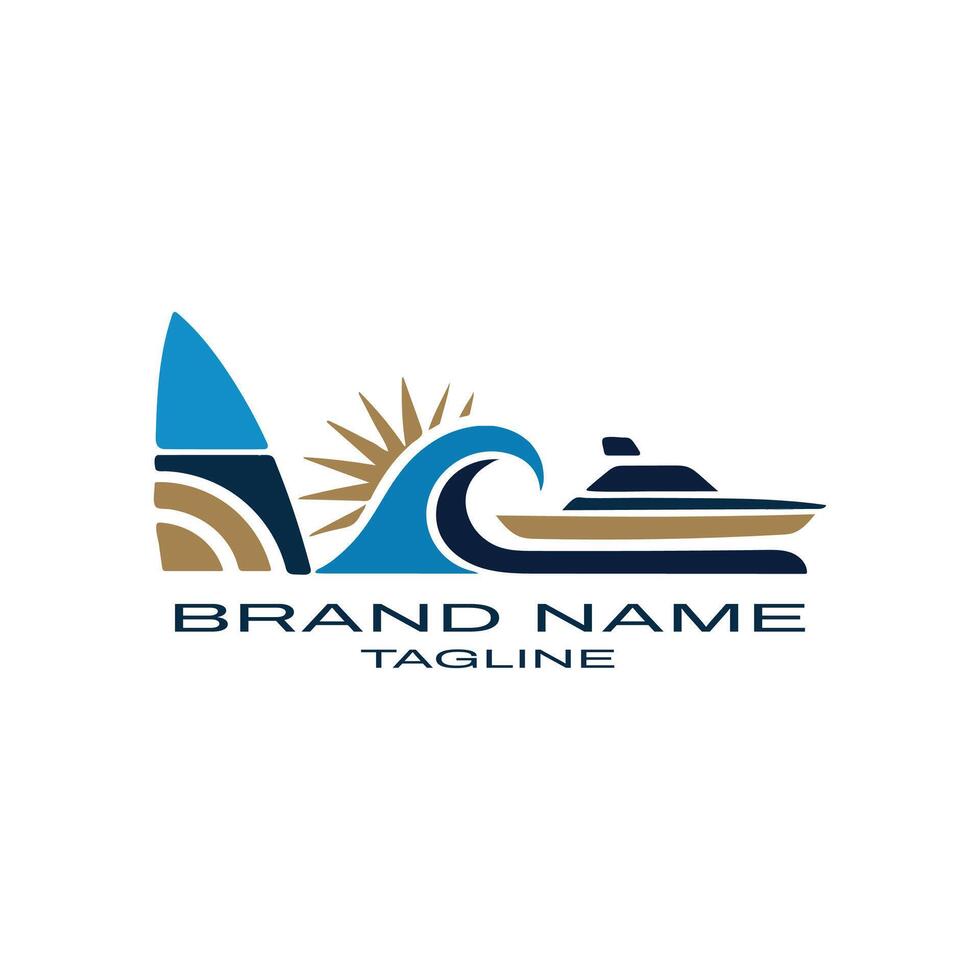 Tropical Island Logo with Ocean Wave and Coconut Tree Illustration vector