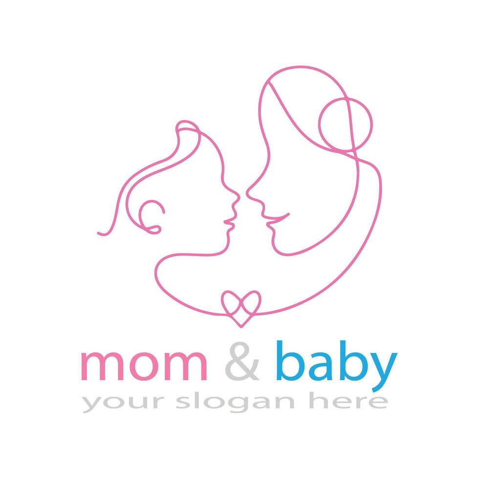 Creative Pink Mom and Baby Logo with Heart Shape vector