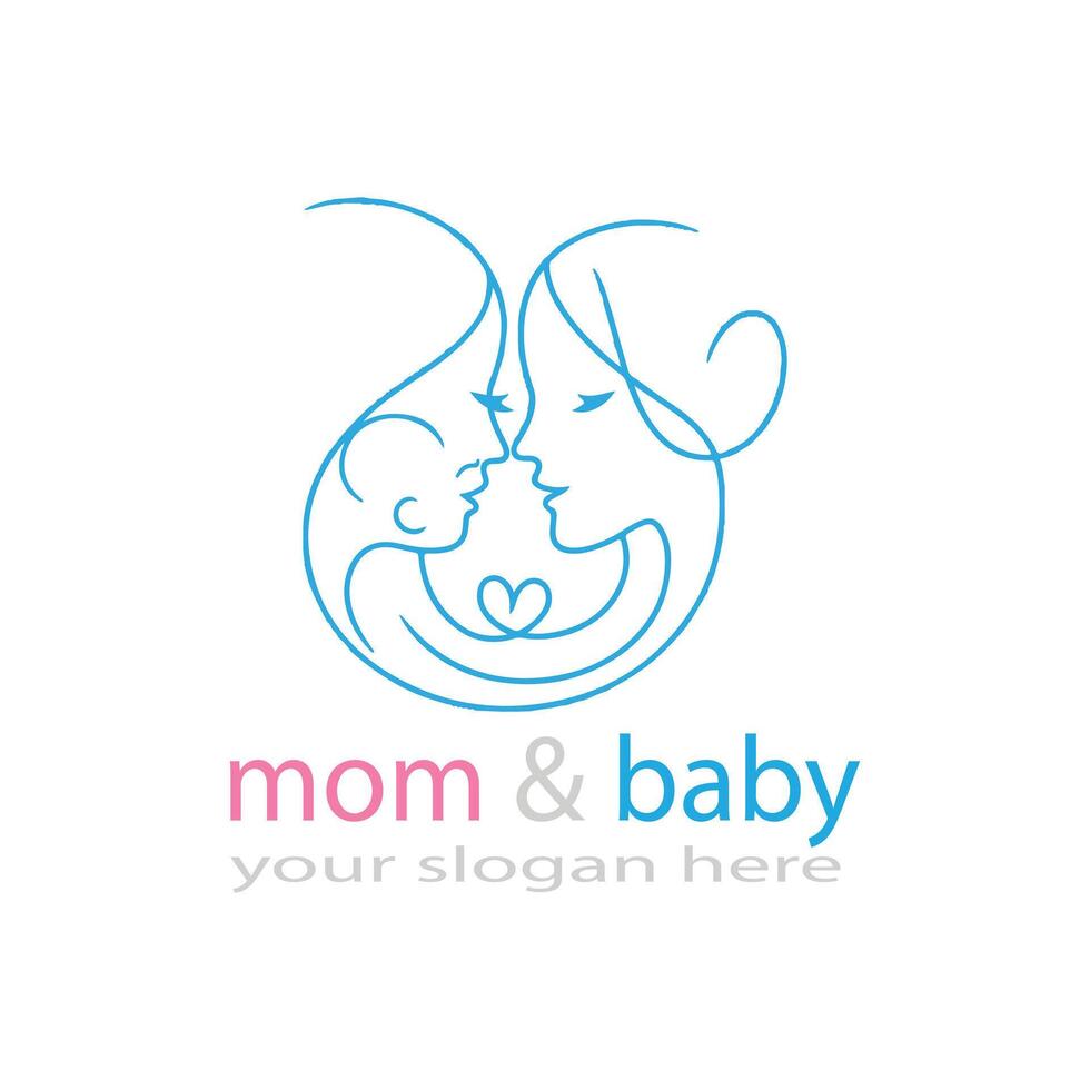 Minimal One Line Mother and Child Love Logo vector
