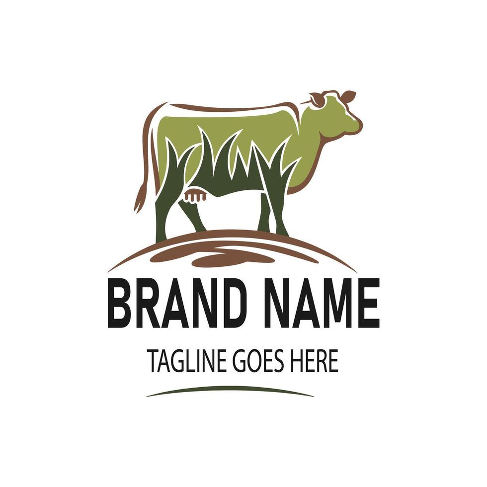 Modern Cow Farm Logo with Leaf for Organic Agriculture vector
