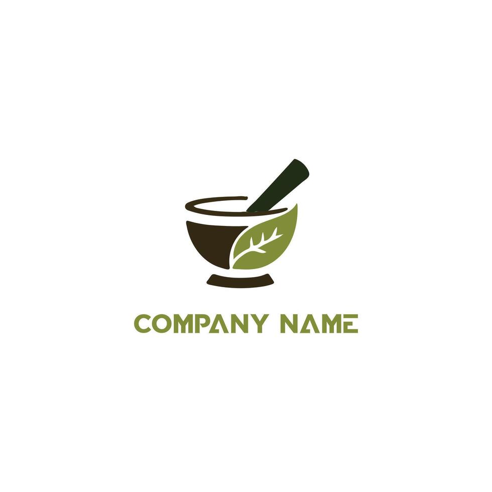 Herbal Medicine Logo with Mortar and Pestle and Leaves Design vector