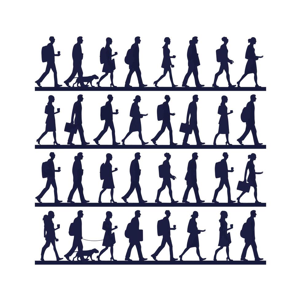 Silhouette of People Walking in City - Business and Urban Lifestyle Concept Design vector