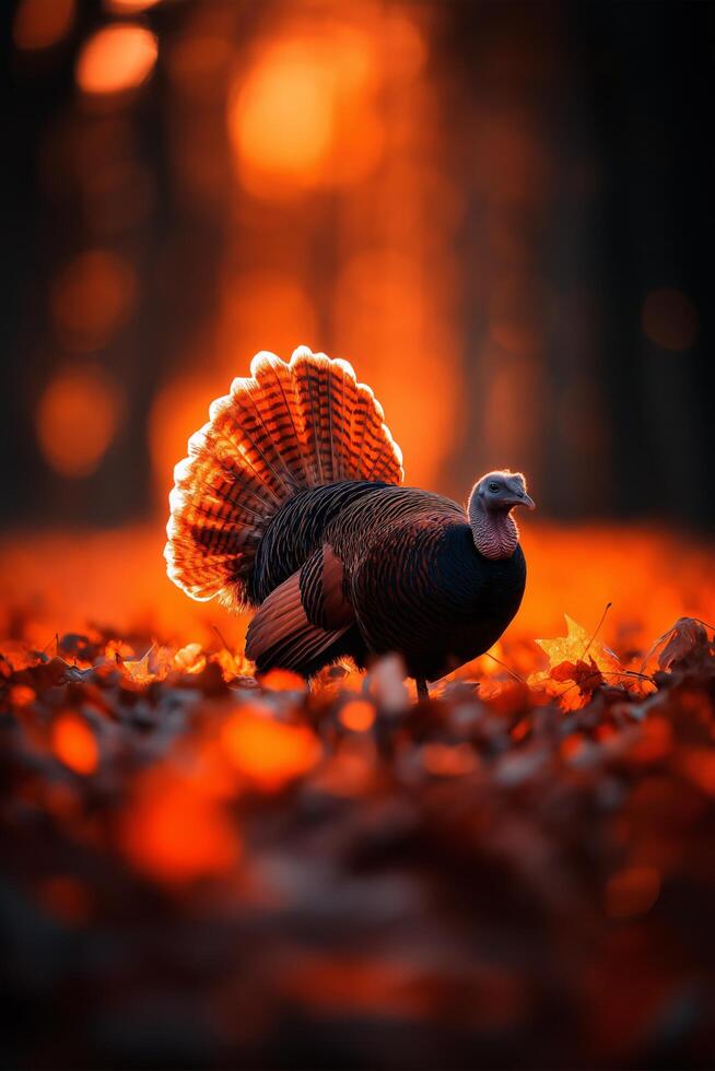 Wild Turkey in Golden Autumn Forest Fall Foliage Nature Bird Photography photo