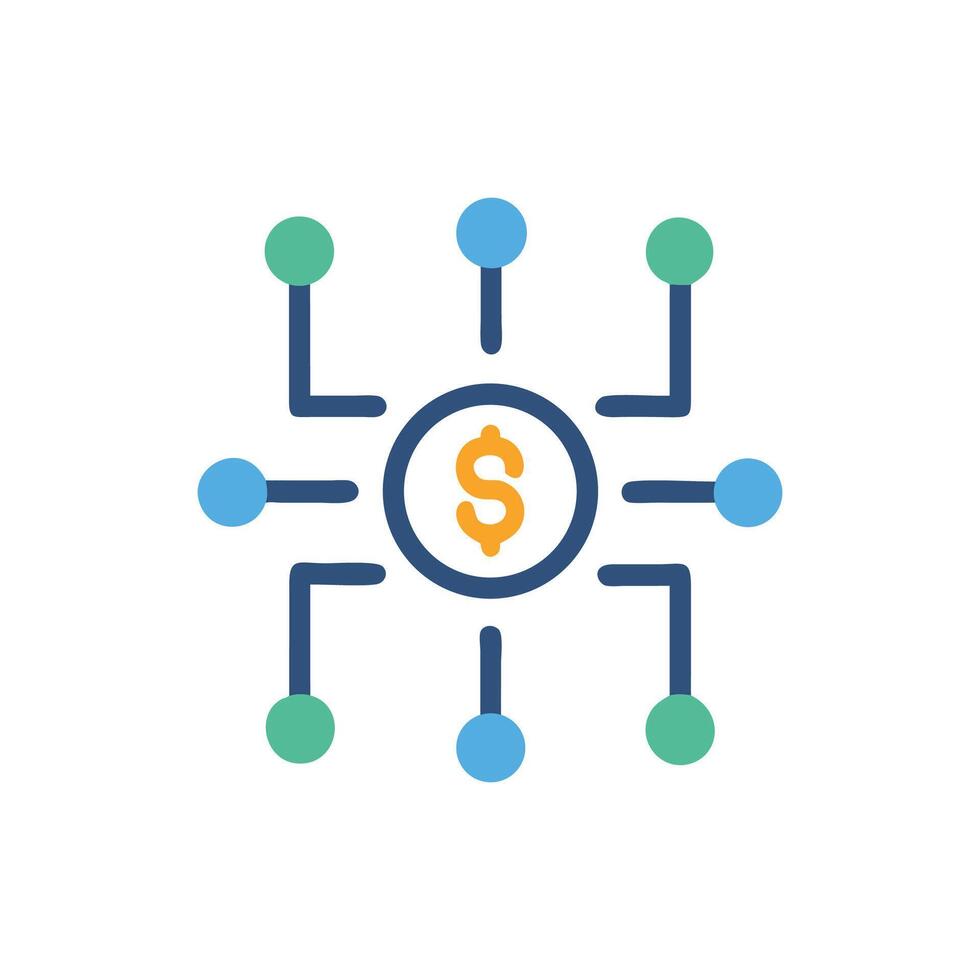 Decentralized finance icon with nodes and dollar sign vector