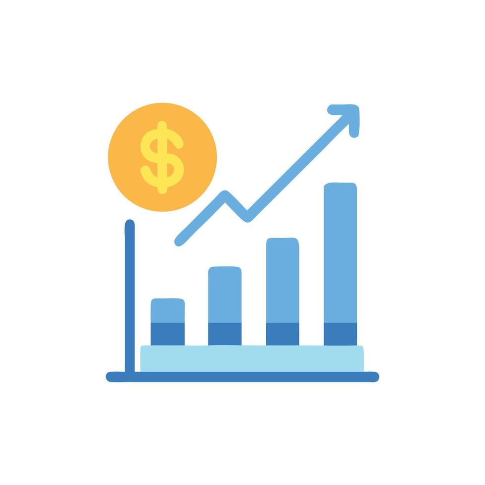 Financial growth chart with rising dollar, isolated black background vector