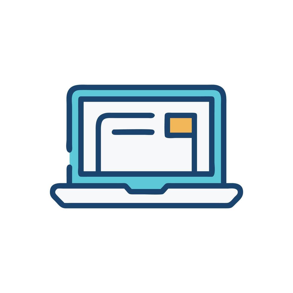 Laptop icon displaying website page with blue outline vector