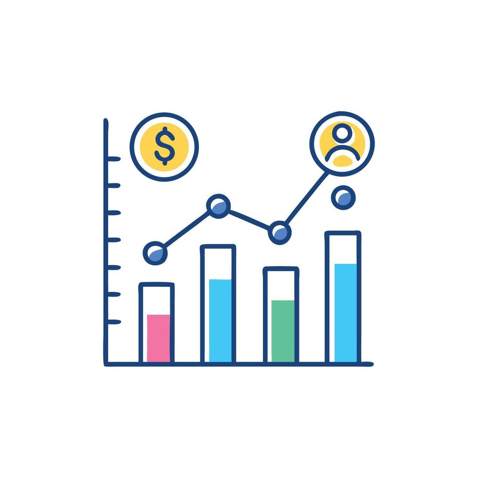 Growth chart showing financial and user increase with data vector