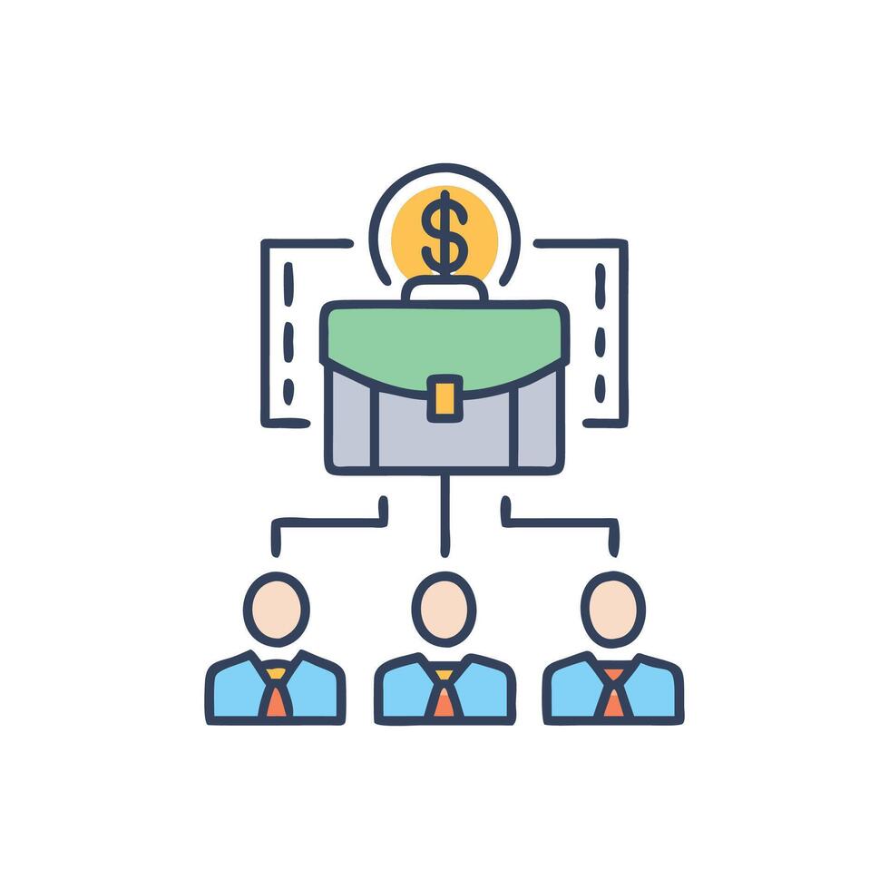 Teamwork, Briefcase, and Money Business Structure and Finance vector