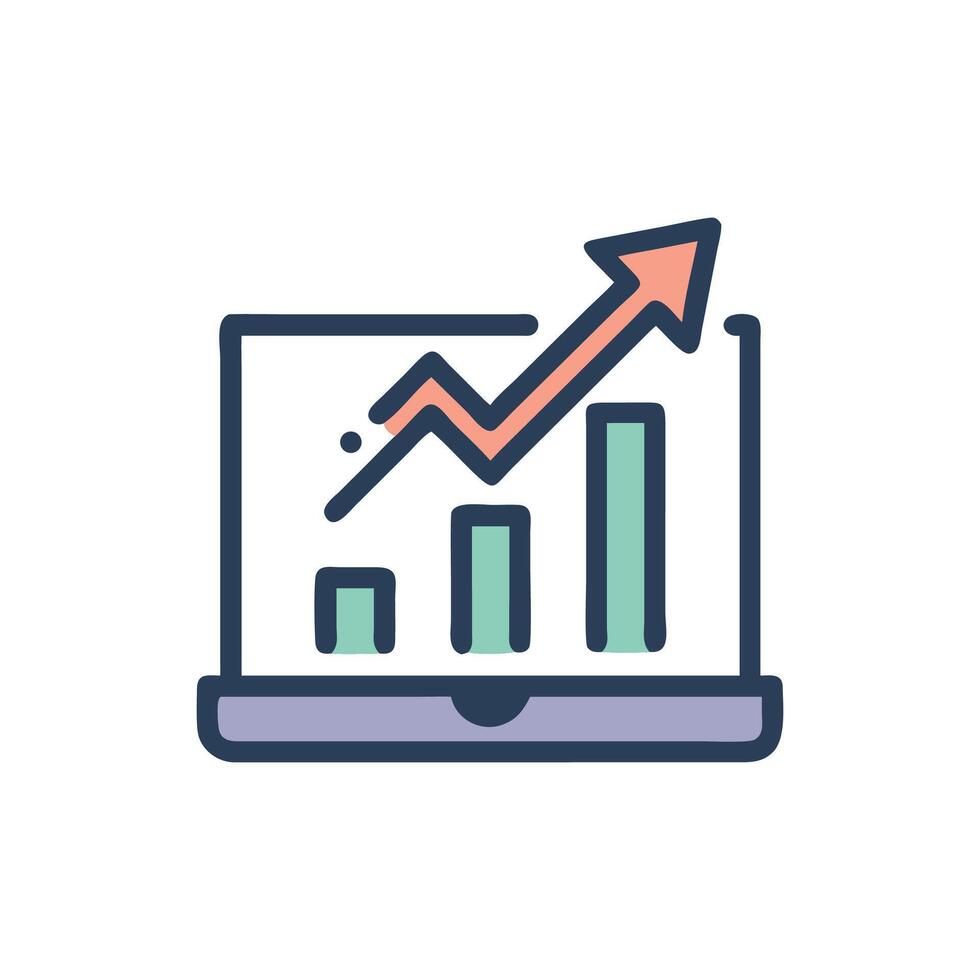 Laptop with upward bar graph and trend line vector