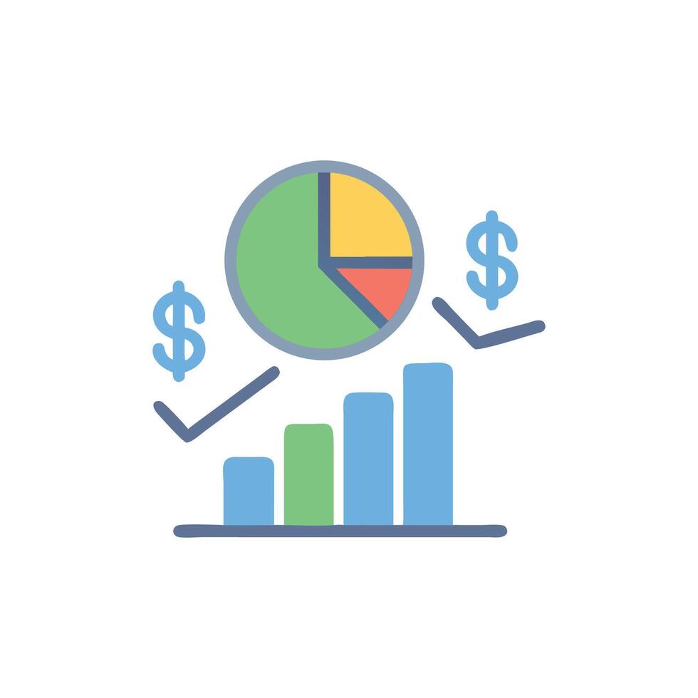Financial growth chart and pie analysis on black vector