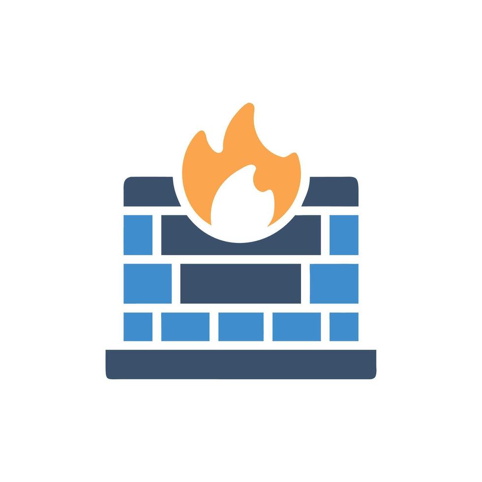 Firewall Illustration Security concept with brick wall and flame vector