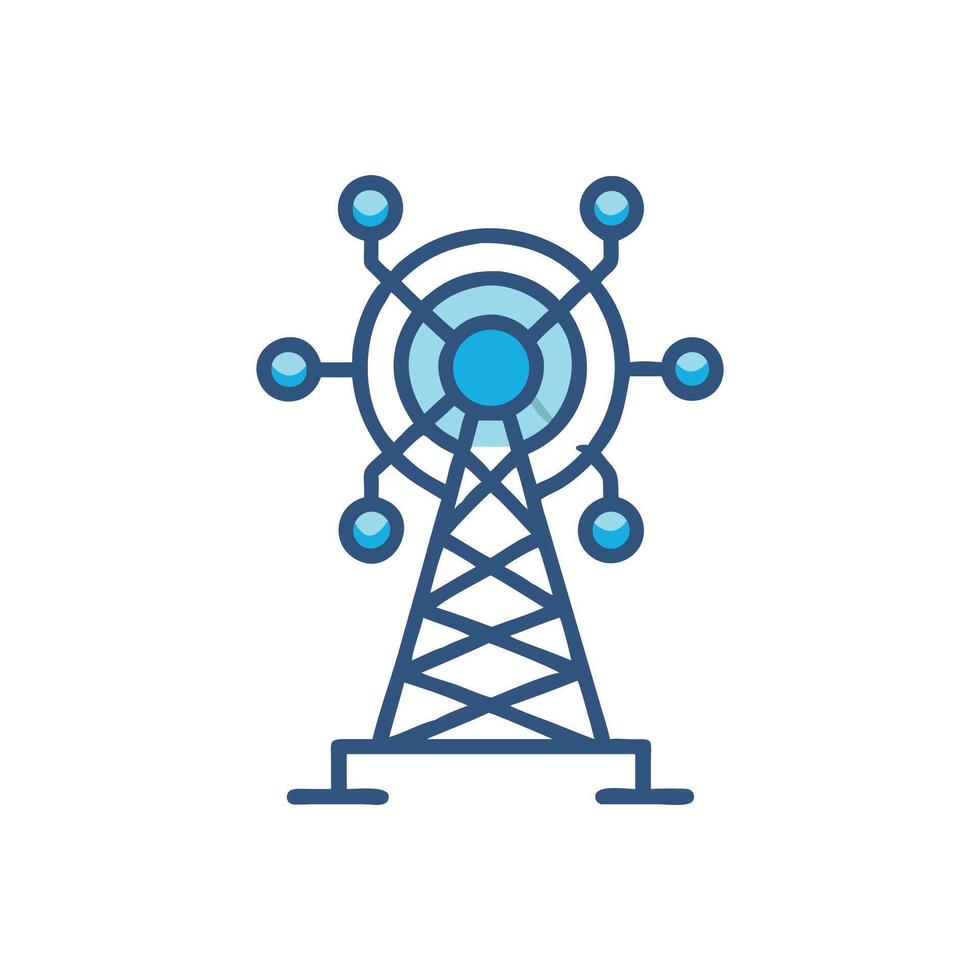 Blue Radio Communication Tower Illustration on White Background vector