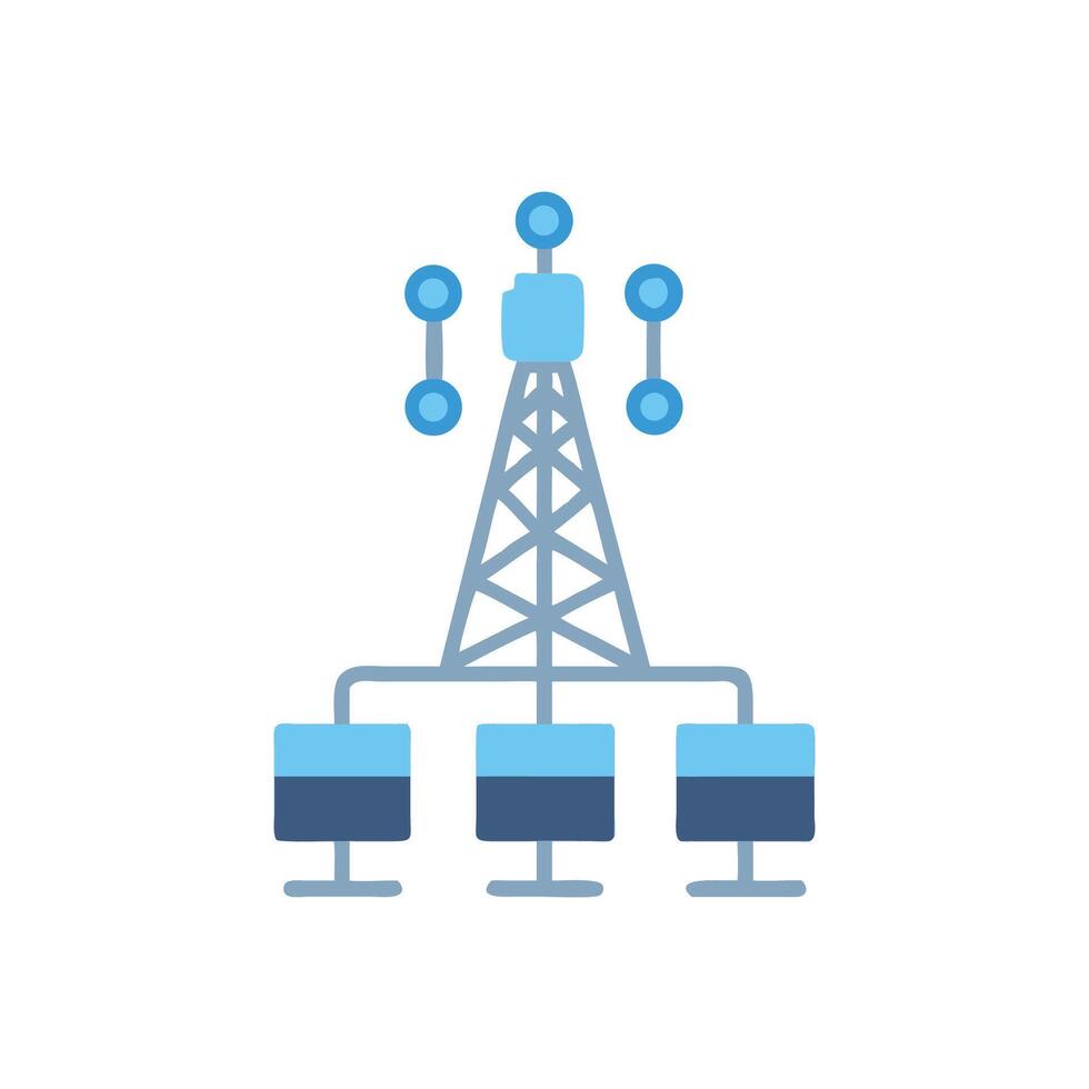 Network infrastructure Transmission tower connecting to multiple servers vector