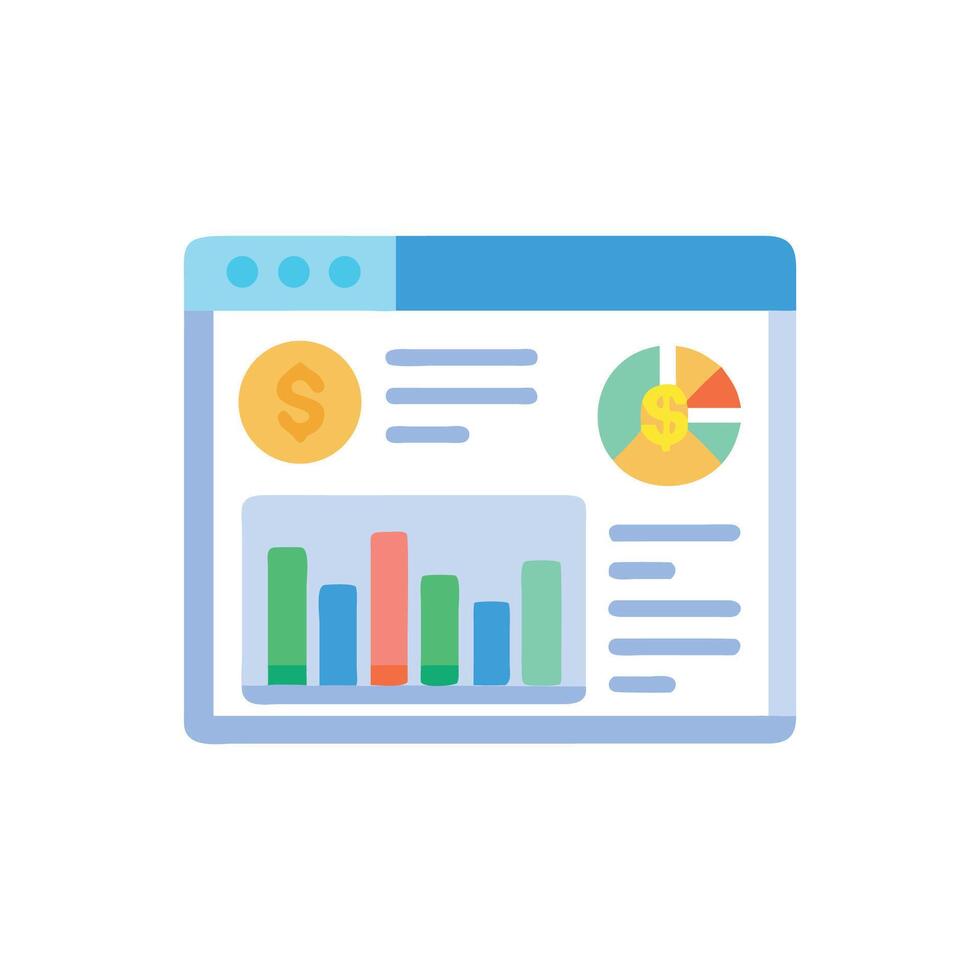 Finance dashboard web icon with data visualization vector