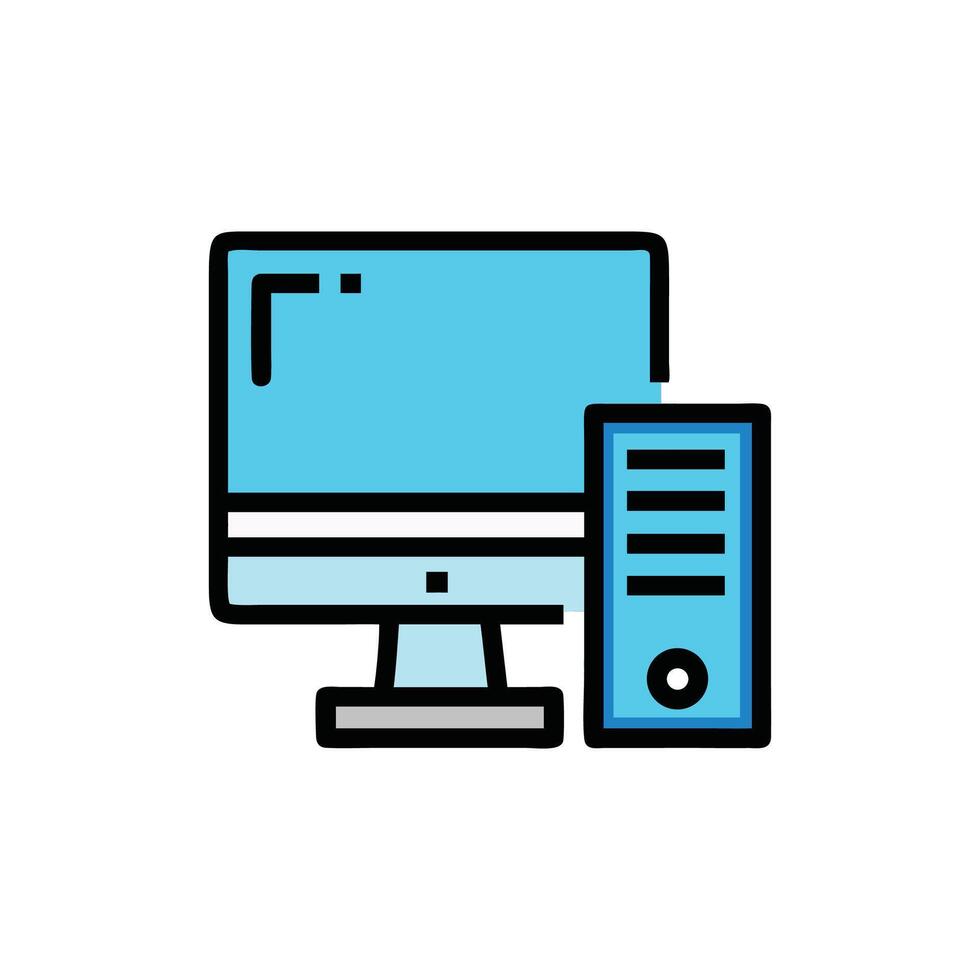 Blue desktop computer icon on White background vector