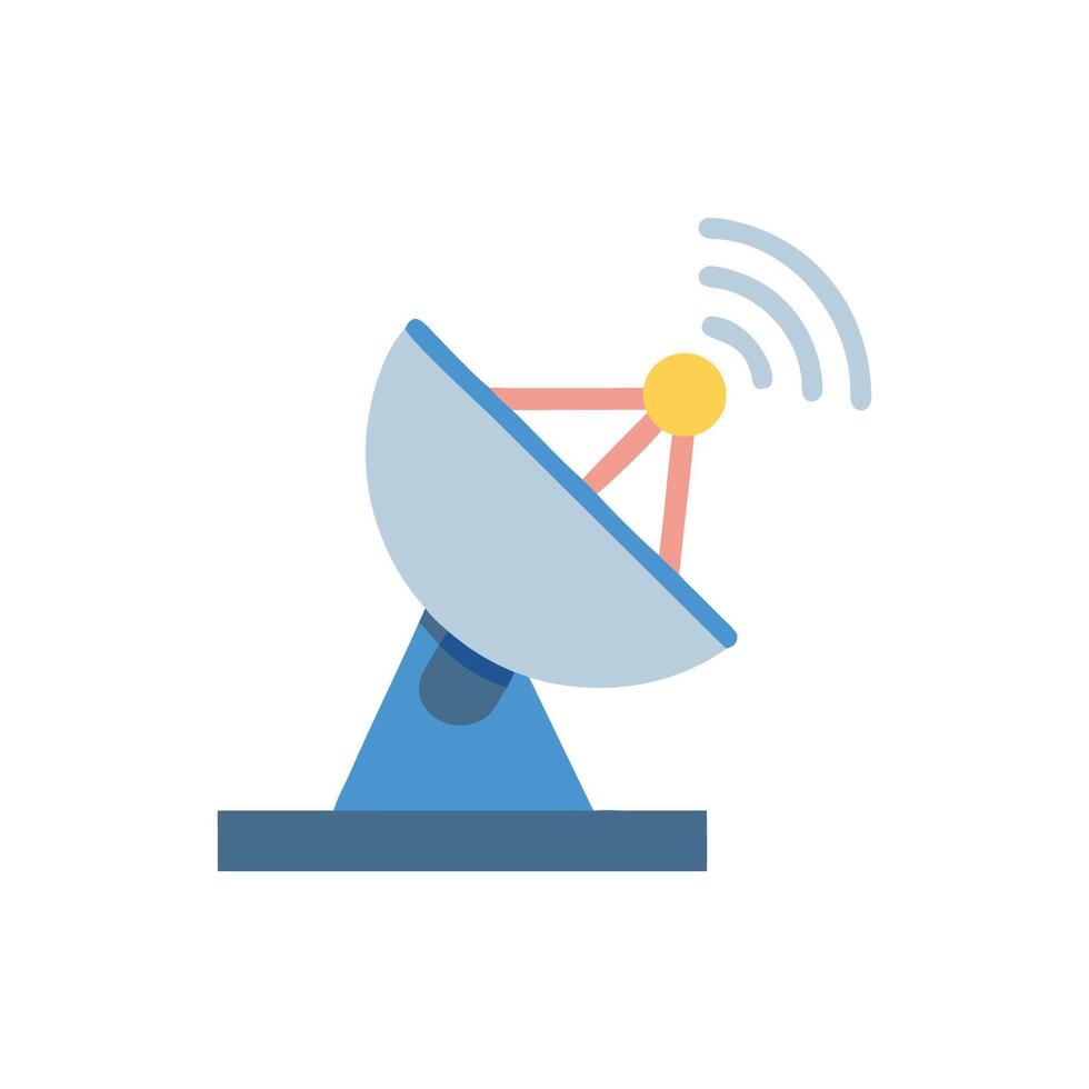 Satellite dish with radio waves flat icon vector