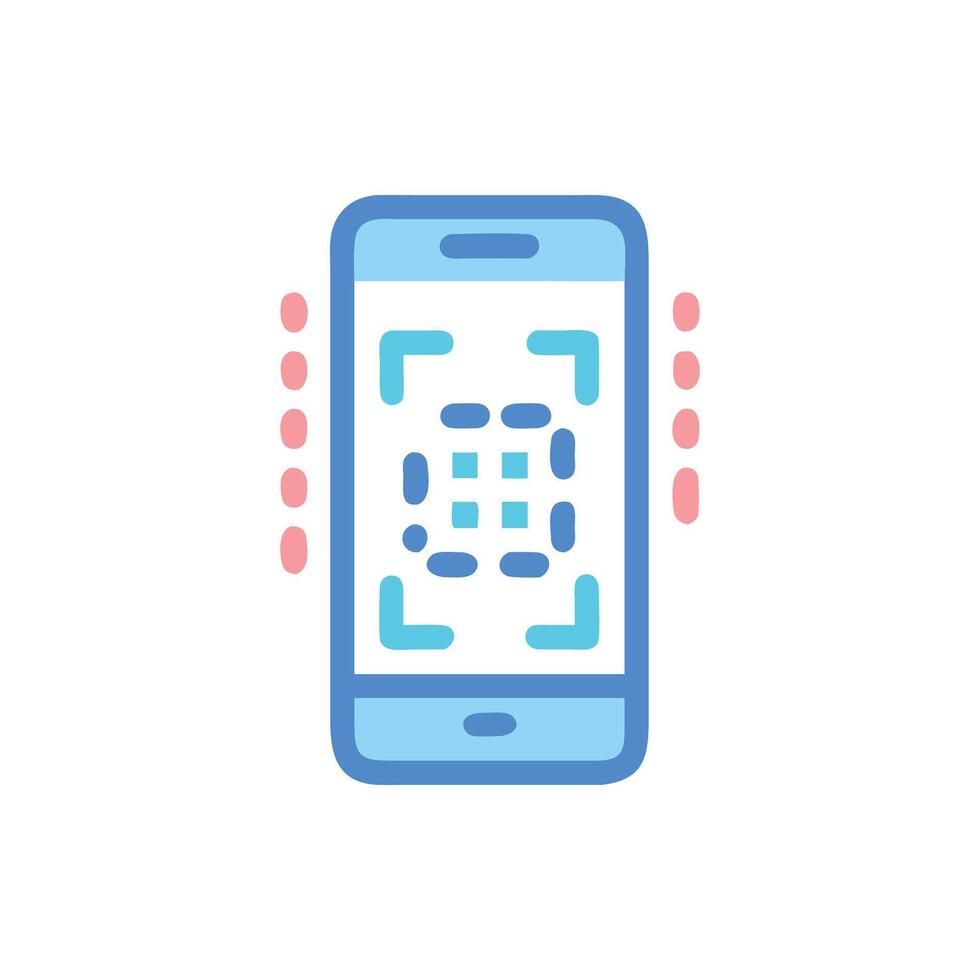 Smartphone scanning QR code, mobile technology, communication innovation vector
