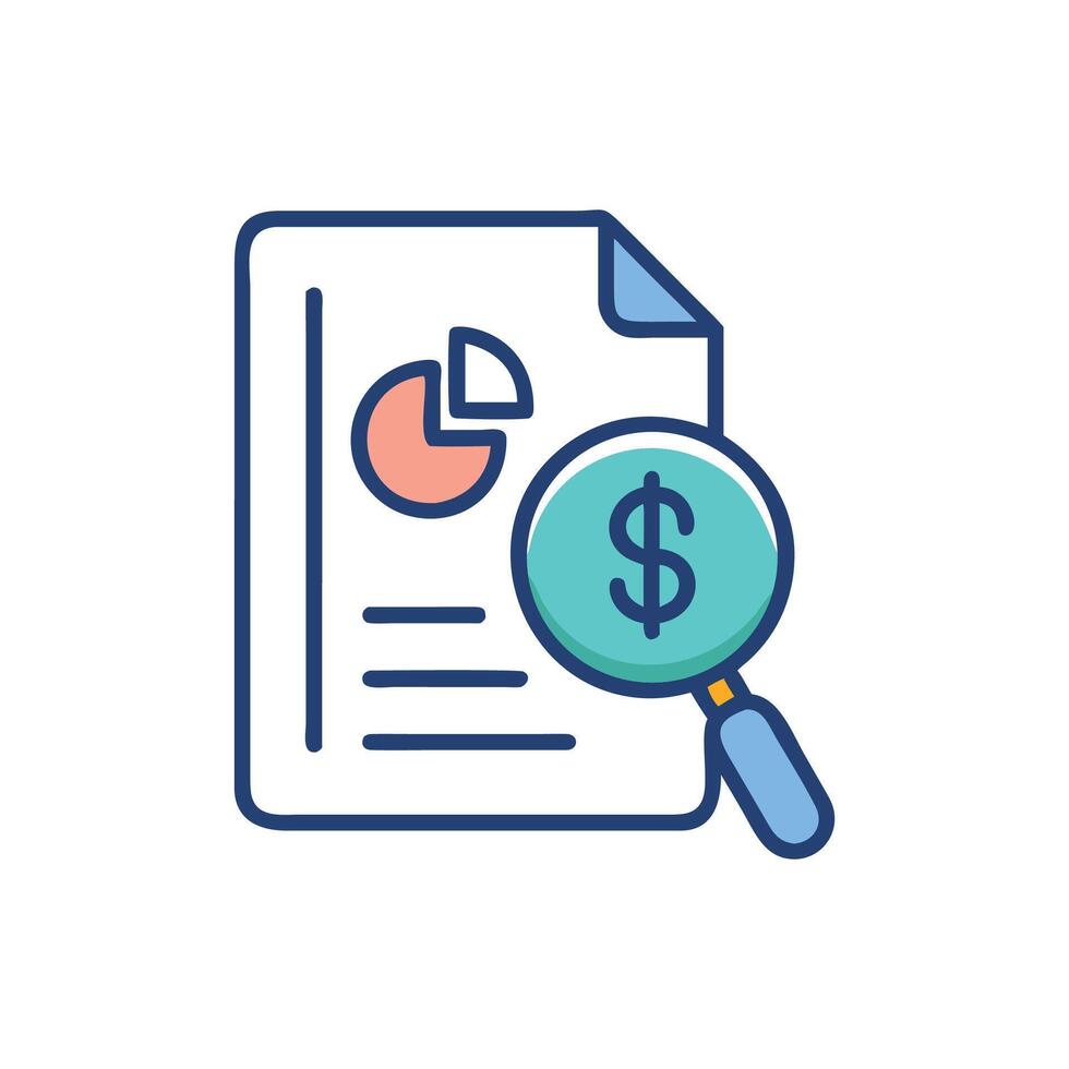 Financial Analysis Report with Dollar Magnifying Glass Icon vector