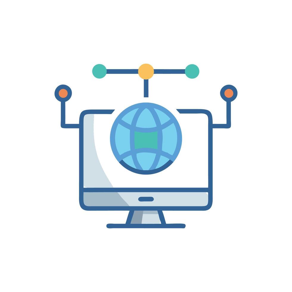 Global Network on Desktop Computer, Internet Connection Icon vector