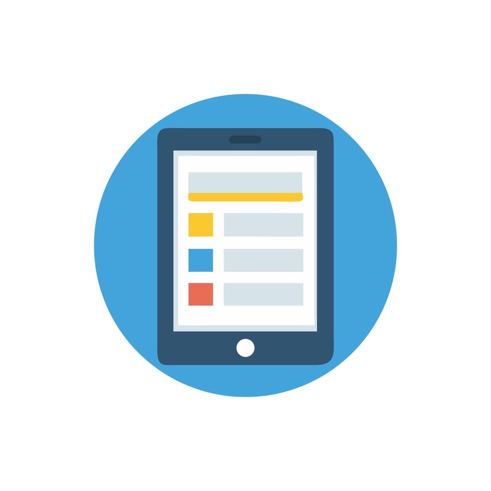 Flat design tablet with information display on blue background vector