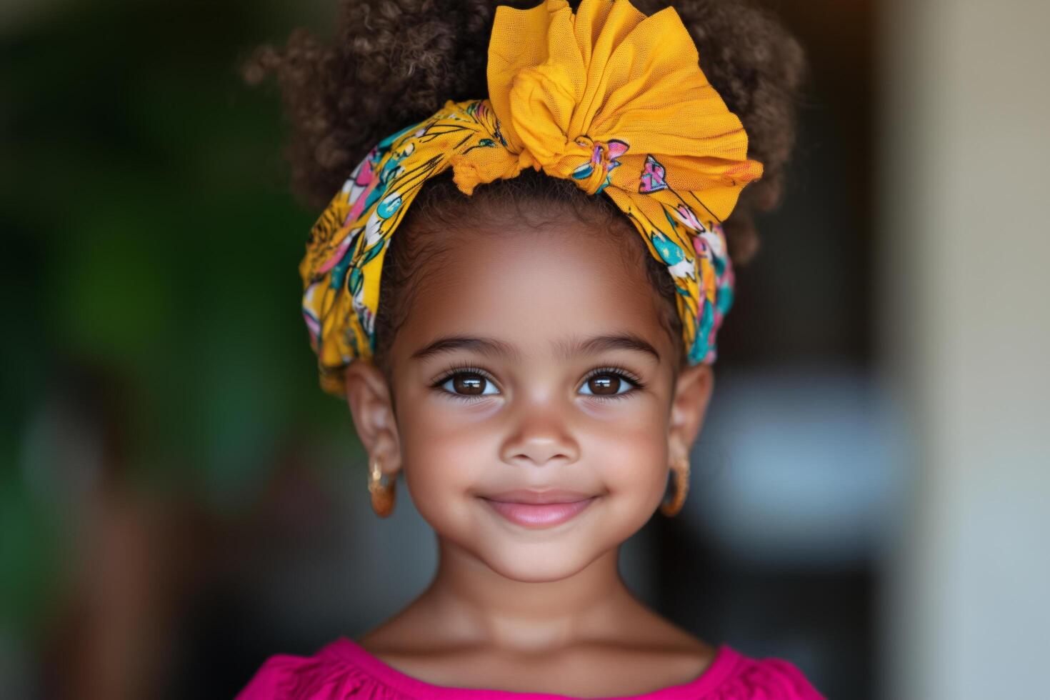 Adorable African American Girl with Curly Hair and Colorful Headwrap photo
