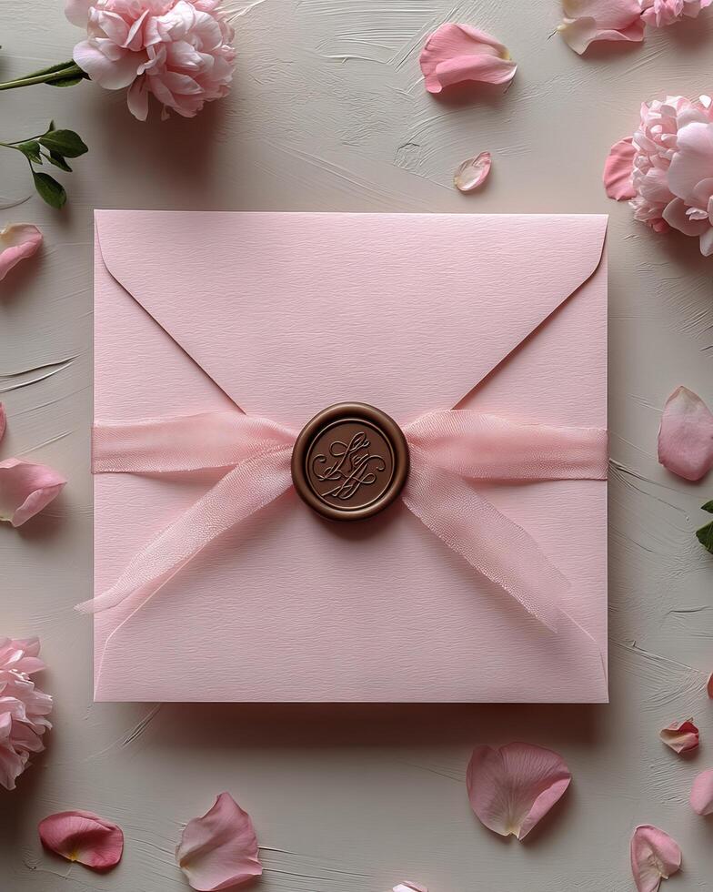 Elegant thank you card mockup surrounded by delicate floral accents and soft petals photo