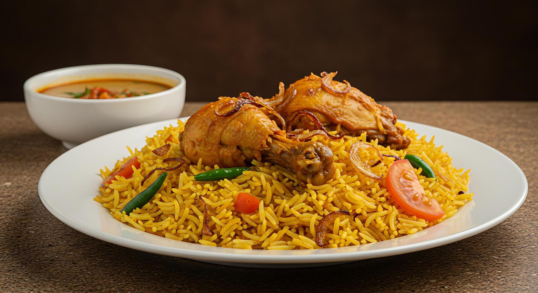 Flavorful Chicken Biryani Plate in Front of an Artistic Background photo