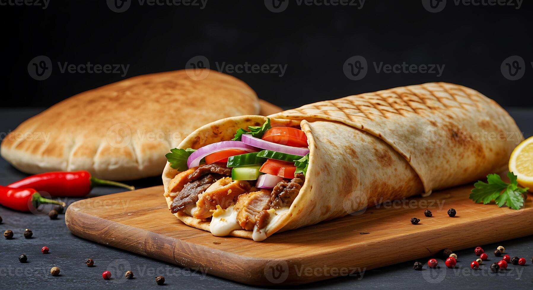 Flavorful Shawarma Roll Brimming with Freshly Grilled Chicken and Beef photo