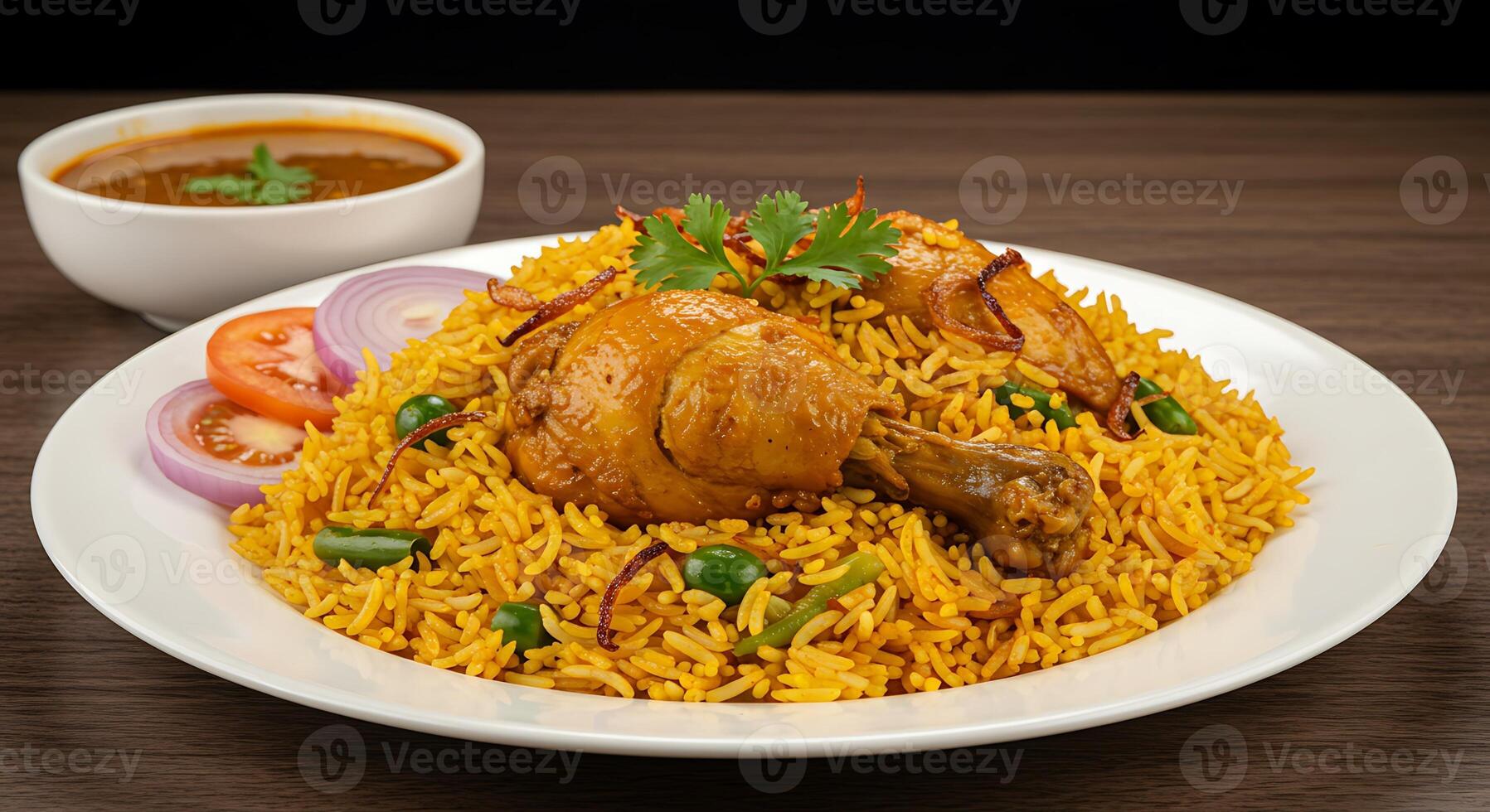Authentic Chicken Biryani Shot with a Radiant Background Scene photo