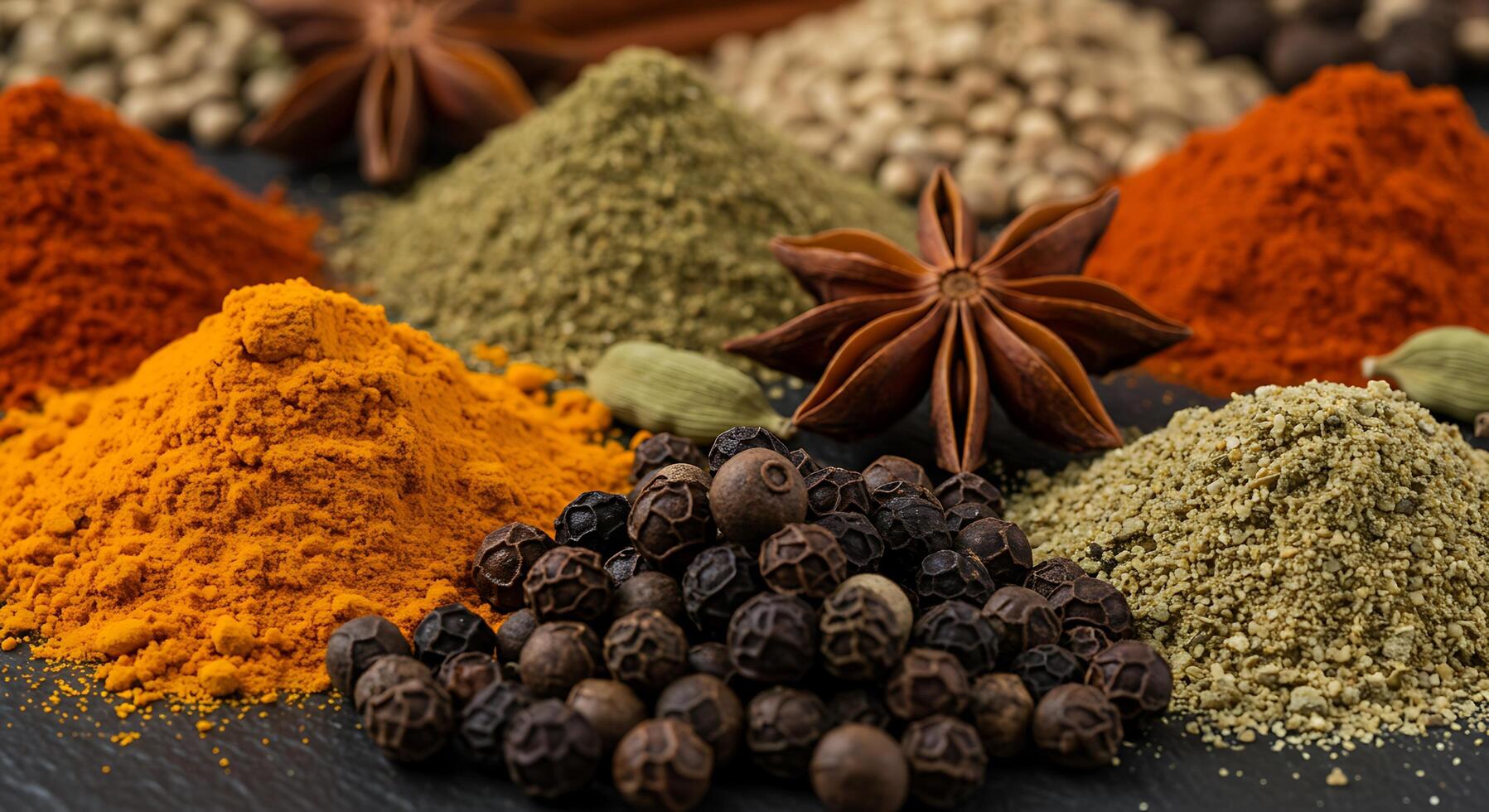 Beautifully Styled Spices in Vibrant Natural Light, High Resolution photo
