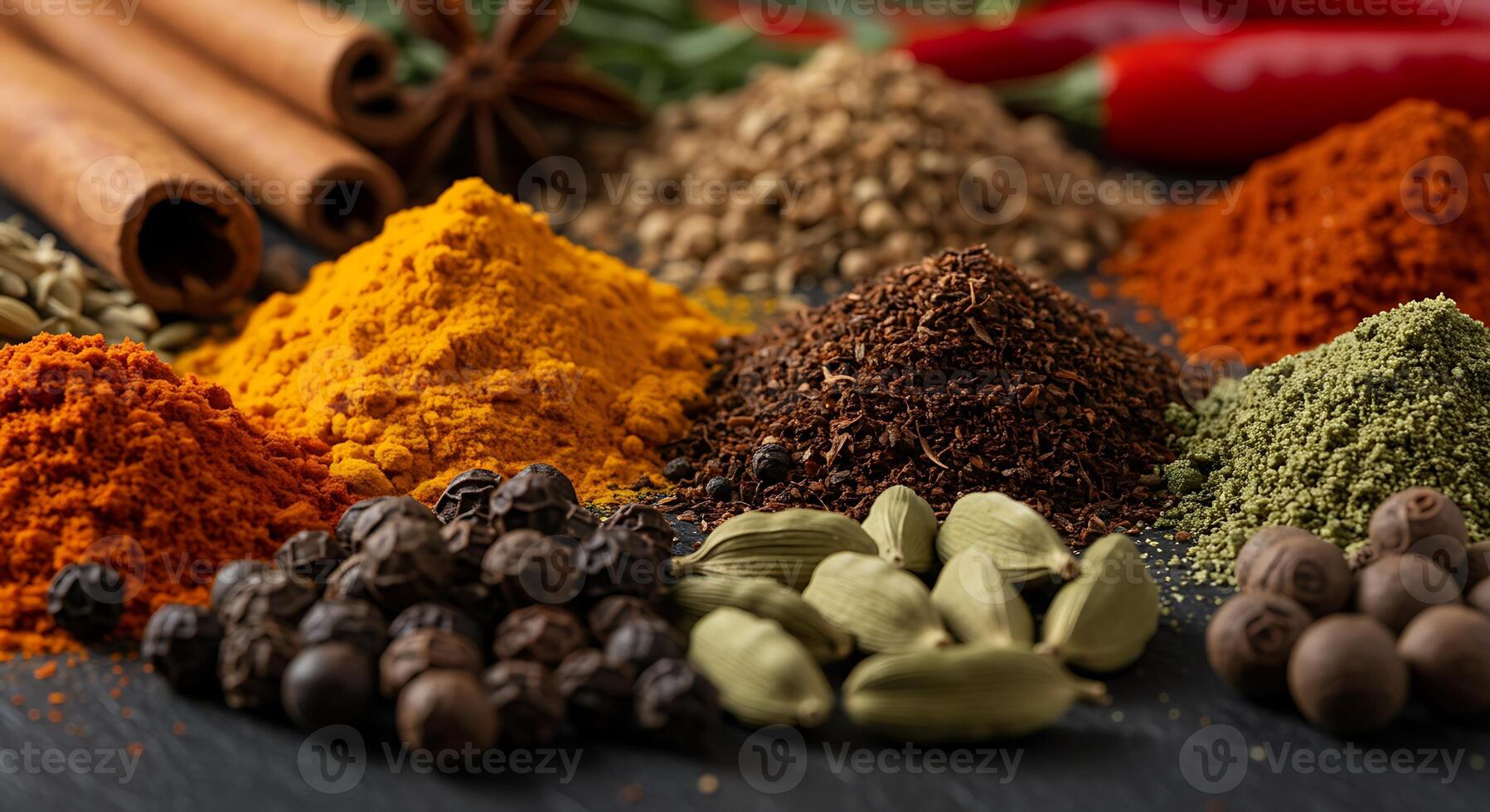 Rustic Background Enhances Vibrant Spices in Sharp Photographic Detail photo